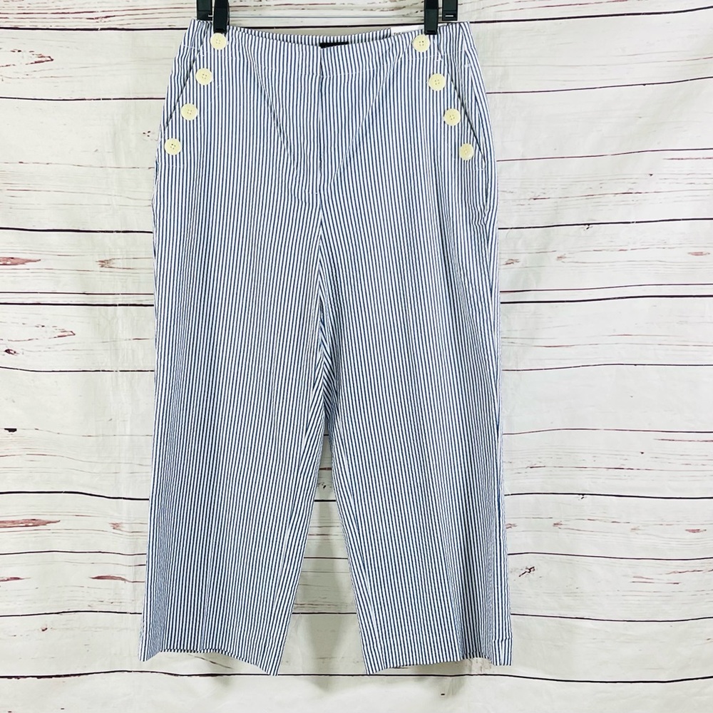 Ann Taylor Factory Pants Women’s 8 The Slim Wide Leg High Rise Blue/White